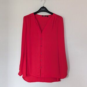 MEXX Red Button Up V-Neck Blouse Women's Size 8